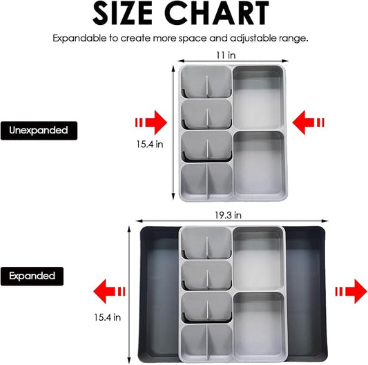 Silverware Organizer, Expandable Cutlery Drawer Organizer Utensil Tray for Home and Kitchen, Upgrade Adjustable Plastic Storage Flatware Holder for Forks, Spoons and Knives Large Grey
