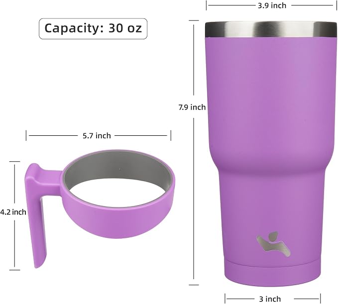 Konokyo 30 oz Tumbler with Handle and 2 Straw 2 Lid, Insulated Water Bottle Stainless Steel Vacuum Cup Reusable Travel Mug,Lavender