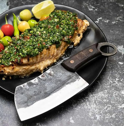 COOLINA Suratu Chopping Cleaver Chef's Knife, Multipurpose Handmade High-Carbon Stainless and Clad Steel, Kitchen, Home Cooking Knives