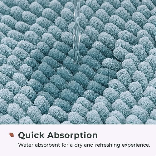 FRESHMINT Chenille Bathroom Rugs Mat 32”x20”, Non-Slip Bath Mat for Bathroom Floor & Bathtub, Washable Soft Shower Shag Bath Rugs, Durable Fluffy Thick Water Absorbent Microfiber Shower Mat, Blue