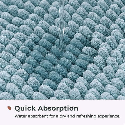 FRESHMINT Chenille Bathroom Rugs Mat 24"x17", Non-Slip Bath Mat for Bathroom Floor, Washable Soft Thick Water Absorbent Microfiber Shower Mat, Blue