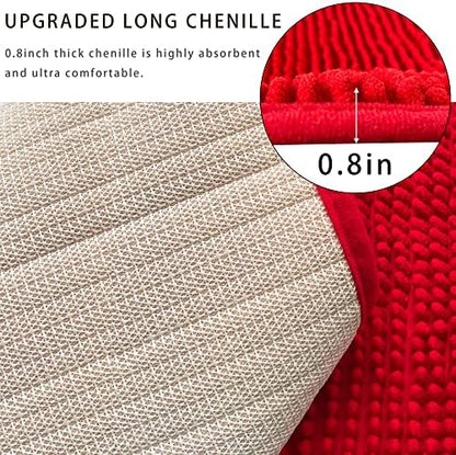 Chenille Bath Mat Microfiber Floor Mat Baby Bath Mat for Kids Washable Bathroom Dry Fast Water Absorbent Shower Mat Area Rugs (19.2" x 31.1", Red)