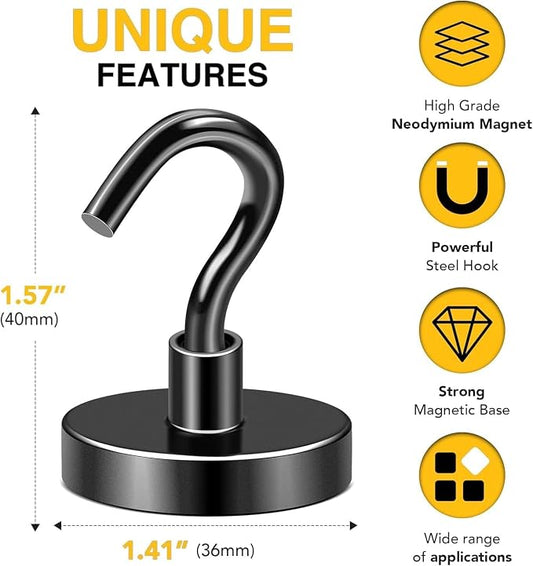 DIYMAG Magnetic Hooks, 170 LB Heavy Duty Strong Magnet with Hook, Rare Earth Neodymium Magnets for Hanging, Magnetics Hanger for Curtain, Home, Kitchen, Workplace, Black20 Packs