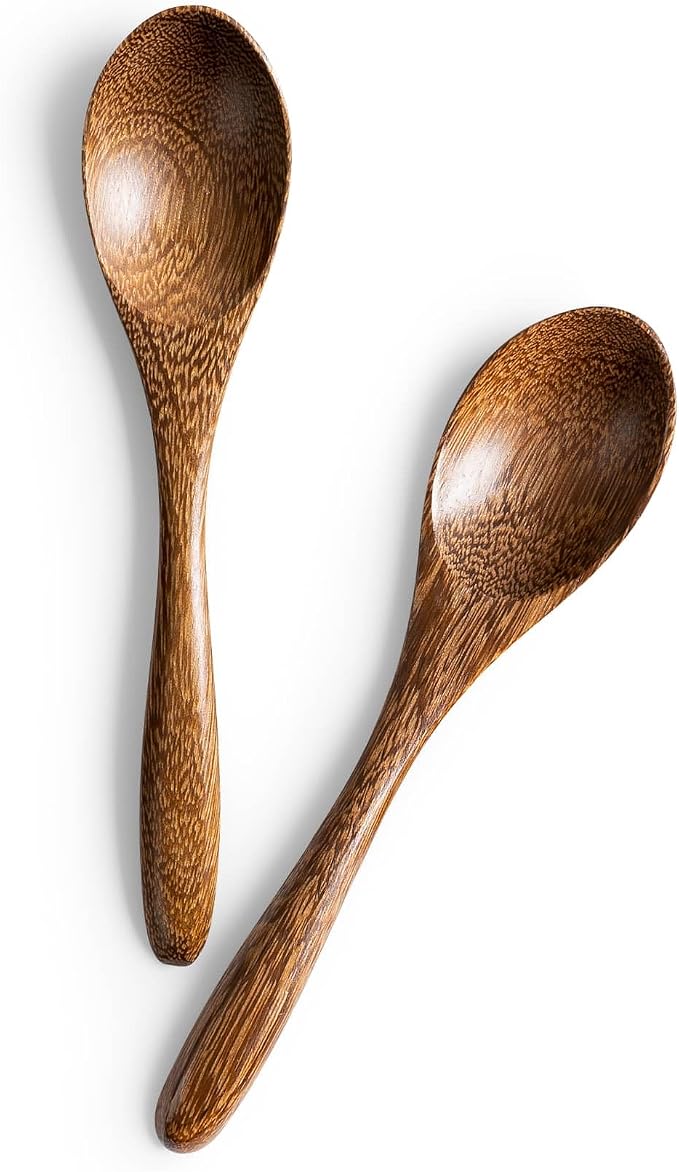 2 PCS Small Wooden Spoons, 5.8 Inch Honey Spoons for Tea, Padauk Wooden Honey Teaspoon for Coffee, Little Tiny Wood Spoons, Bamboo Table Spoon for stirring, Wooden Spoons for Utensils Set