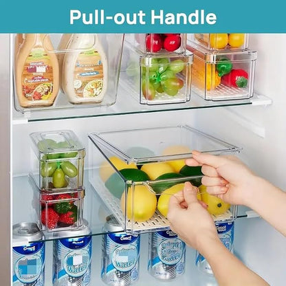 INNOVATIVE LIFE 14 Pack Refrigerator Organizers and Storage, Stackable Fridge Organizer Bins with Lids, BPA-Free Produce Fruit Storage Containers for Storage Clear for Food, Vegetable Storage