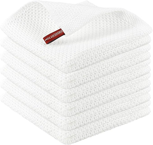 Nialnant 100% Cotton Dish Rags,Waffle Weave Dish Towels for Kitchen,Housewarming Gifts New Home,Super Absorbent Kitchen Dish Cloths-12 in x 12 in,White