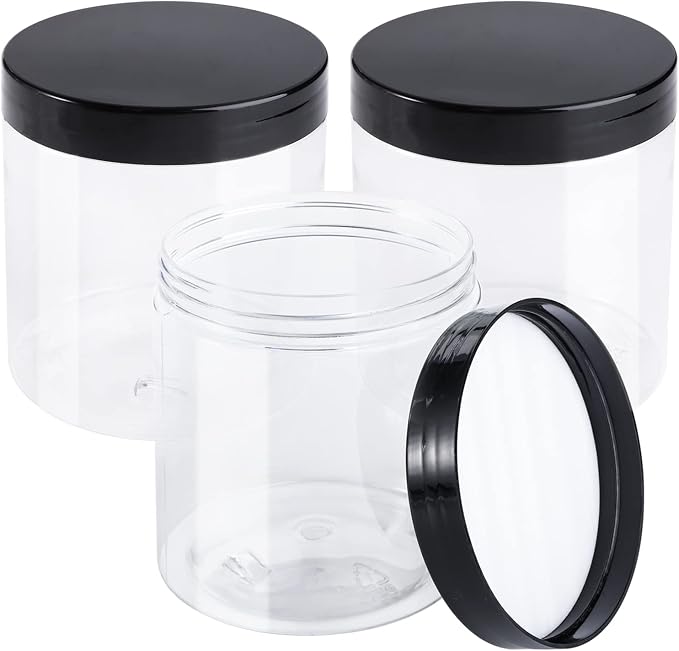 Tosnail 16 Pack 17 oz Clear Plastic Jars with Black Lids, Leak-Proof Round Food Safe Storage Containers for Kitchen Use, Beauty Products, Spices and More