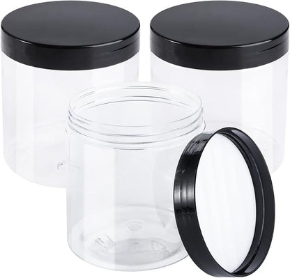 Tosnail 16 Pack 17 oz Clear Plastic Jars with Black Lids, Leak-Proof Round Food Safe Storage Containers for Kitchen Use, Beauty Products, Spices and More