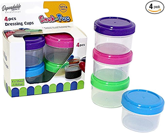 Twist Top 4-Pack Condiment Cups with Lids – 1.18 oz BPA-Free Mini Containers for Dressings, Sauces, Snacks & Spices – Leakproof, Reusable, Dishwasher Safe – 1.25" H x 1.8" W