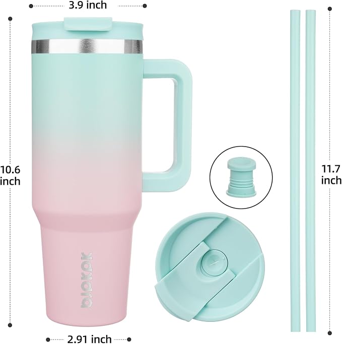 BJPKPK Tumbler With Handle And Straw 40oz Insulated Tumbler Cups With Lid Stainless Steel Travel Coffee Mug,Bubble Gum