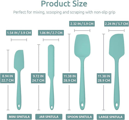 Heat Resistant Silicone Spatula Set: U-Taste 600ºF High Temp Seamless Food Grade Utensil, Flexible Rubber Silicon Kitchen Cooking Mixing Baking Scraper for Nonstick Cookware Set of 4 (Aqua Sky)