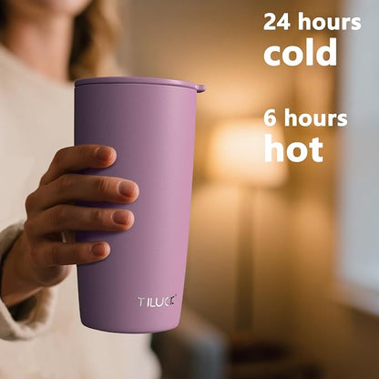 TILUCK 20 oz Insulated Tumbler with BPA-Free Lid, Stainless Steel Vacuum Travel Coffee Mug, Double Wall Coffee Tumbler（20oz，Matte Lilac）