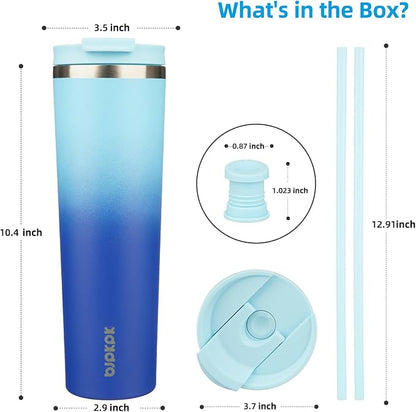 BJPKPK 34oz Insulated Tumbler With lid And Straw Stainless Steel Tumblers Travel Coffee Mug Reusable Thermal Cup,Sky