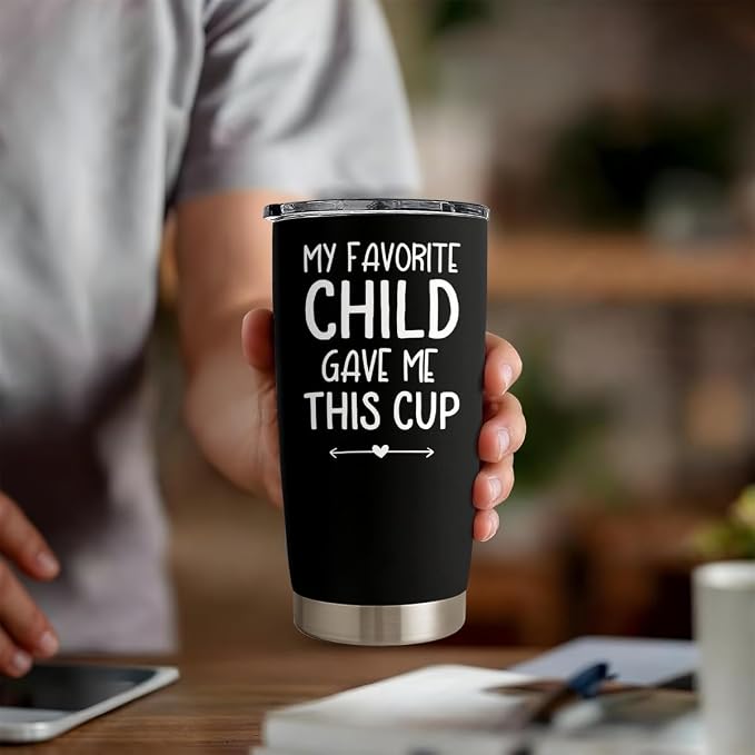 SANDJEST 20oz Insulated Stainless Steel Tumbler for Dad, Funny My Favorite Child Gave Me This Cup Travel Mug from Daughter Son, Christmas Father's Day