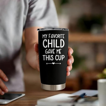 SANDJEST 20oz Insulated Stainless Steel Tumbler for Dad, Funny My Favorite Child Gave Me This Cup Travel Mug from Daughter Son, Christmas Father's Day