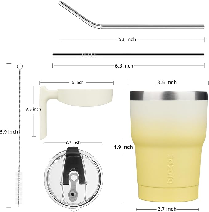 BJPKPK 10oz Stainless Steel Double Wall Insulated Tumbler With Handle And Straw Lid,Lemon
