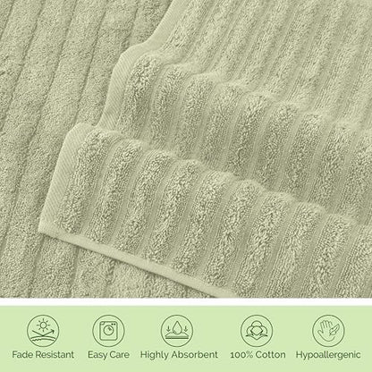 Elegant Comfort 100% Turkish Cotton Corduroy Ribbed Luxury Soft 2 Pack Bath Towels 27 x 54 Inch - Ultra Plush, Absorbent, Quick Dry, Hotel Spa Quality Towels for Bathroom Essentials, Mint Green