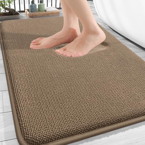 OLANLY Thick Memory Foam Bathroom Rugs 30x20, Soft Absorbent Bath Mat, Tan