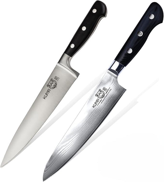 Japanese Steel Chef Knife Set [Bundle] – Razor Sharp 8-Inch Kitchen Knife Set w/Damascus Steel Japanese Knife & Stainless Steel Knife – Ultra Strong Kitchen Knives w/Knife Sheath
