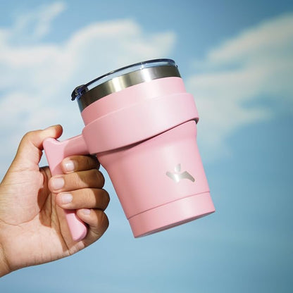 Konokyo 10 oz Tumbler with Handle and 2 Straw 2 Lid, Insulated Water Bottle Stainless Steel Vacuum Cup Reusable Travel Mug, Light Pink