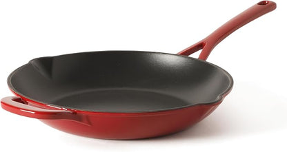Martha Stewart Gatwick 12” Enameled Cast Iron Skillet, PFAS-Free, Classic Red Exterior with Matte Black Enamel Interior, Rust Resistant, Oven Safe