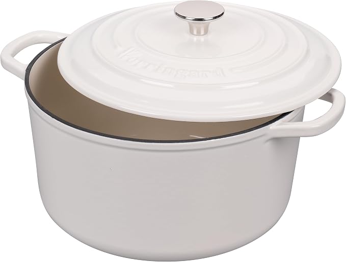 VORRINGARD Enameled Cast Iron Dutch Oven Pot with Lid, for Sourdough Bread Baking, Round Dutch Ovens, 6 Quart, White