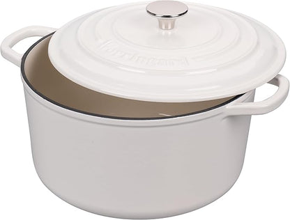VORRINGARD Enameled Cast Iron Dutch Oven Pot with Lid, for Sourdough Bread Baking, Round Dutch Ovens, 4.5 Quart, White