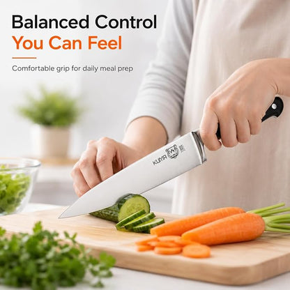 KUMA 8 Inch Chef Knife, Razor Sharp Stainless Steel Blade with Gift Box | ergonomic handle, balanced control, multipurpose kitchen prep, slice, chop, and dice vegetables, herbs, fruit, bonesless meat
