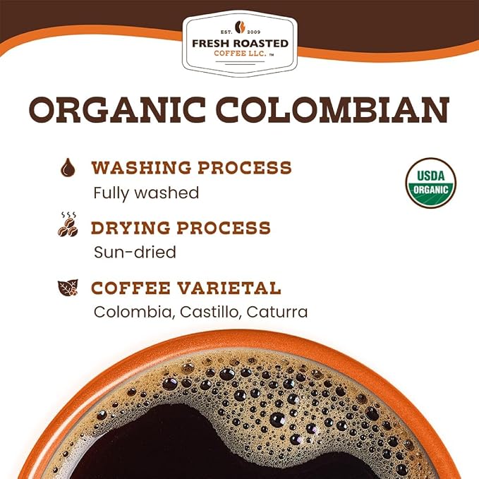 Fresh Roasted Coffee, Organic Colombian Whole Bean Coffee, Medium Roast, USDA Organic, 100% Single Origin, Kosher, 5 lb (80 oz)