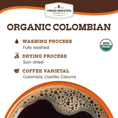 Fresh Roasted Coffee, Organic Colombian Whole Bean Coffee, Medium Roast, USDA Organic, 100% Single Origin, Kosher, 5 lb (80 oz)