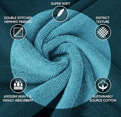 Luxury Hand Towels for Bathroom Set of 4 (16 x 28 Inch) Soft & Absorbent 600GSM Ring Spun Cotton Hand Towel Sets for Bathroom, Gym, Hotel and Spa - Viscose Stripe