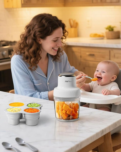 Baby Food Maker, HEYVALUE Larger Baby Food Processor Set for Fruit, Vegatable & Meat, Glass Puree Blender with Baby Food Freezer Tray, Silicone Spoons, Spatula,20 OZ(Gray)
