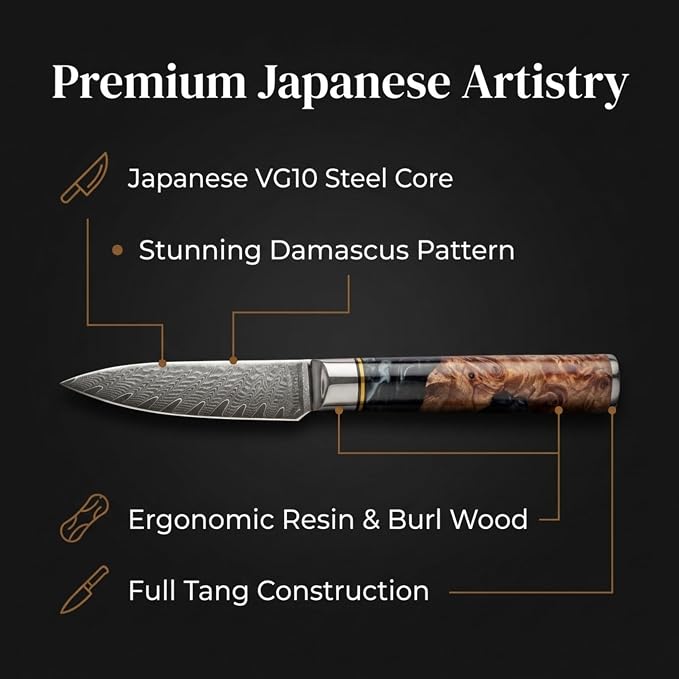 Tidal Black - 4" Paring Knife - Damascus