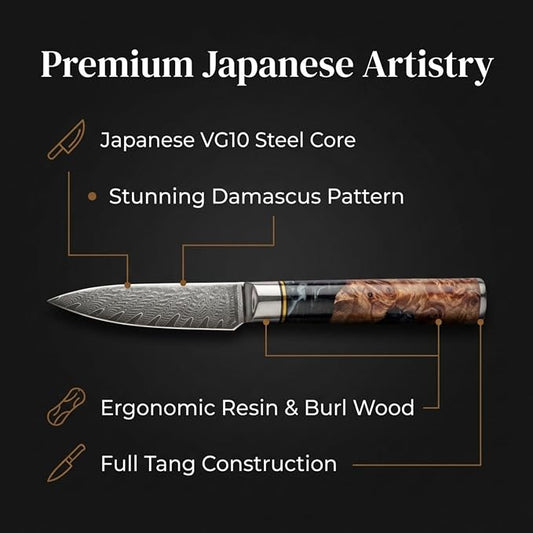 Tidal Black - 4" Paring Knife - Damascus
