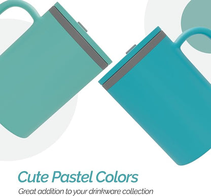 Copco Iconic 16oz Double Wall Insulated Desk Mug with Lid and Handle, Set of 2, BPA-Free Reusable Plastic, Spill-Resistant, Microwave & Dishwasher Safe, Wide Mouth (Aqua/Mint)