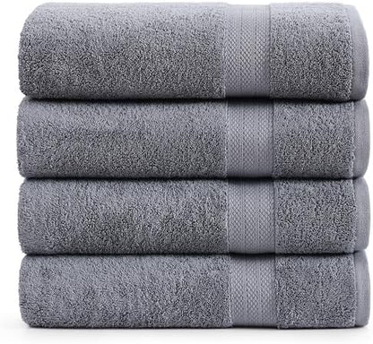 LANE LINEN Bath Sheet Quick Dry 100% Cotton 4 Pack Soft - Cool Grey