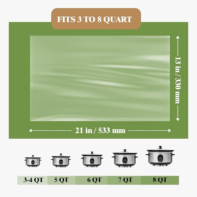 Slow Cooker Liners, 60 Cooking Bags, Large Disposable Pot Liner Plastic Bags for 3QT to 8QT Slow Cookers, 13 in. x 21 in.