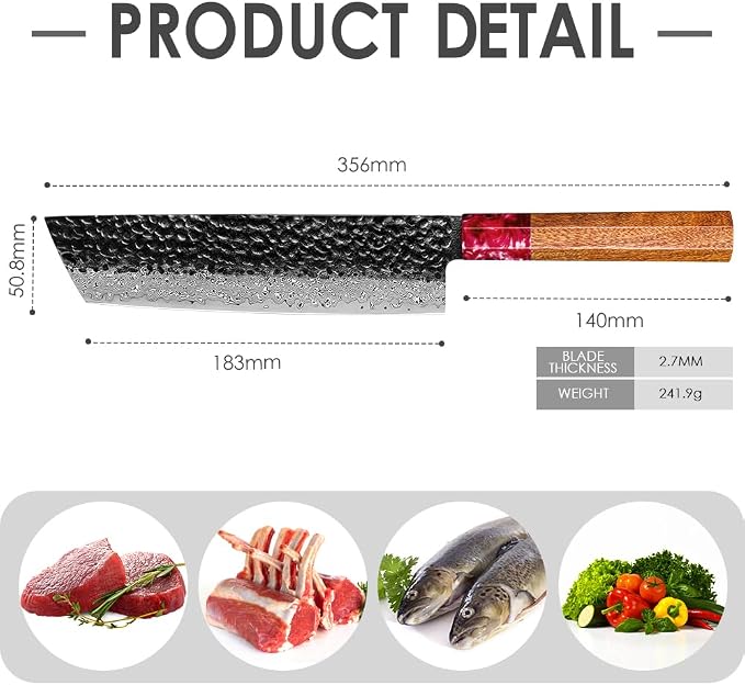COOKLET'S Nakiri Knife, Professional VG10 Damascus Stainless Steel Kitchen Knife, Ultra Sharp Vegetable Meat Cooking Knife, G10 Ergonomic Color Wooden Handle with Luxury Gift Box for Home