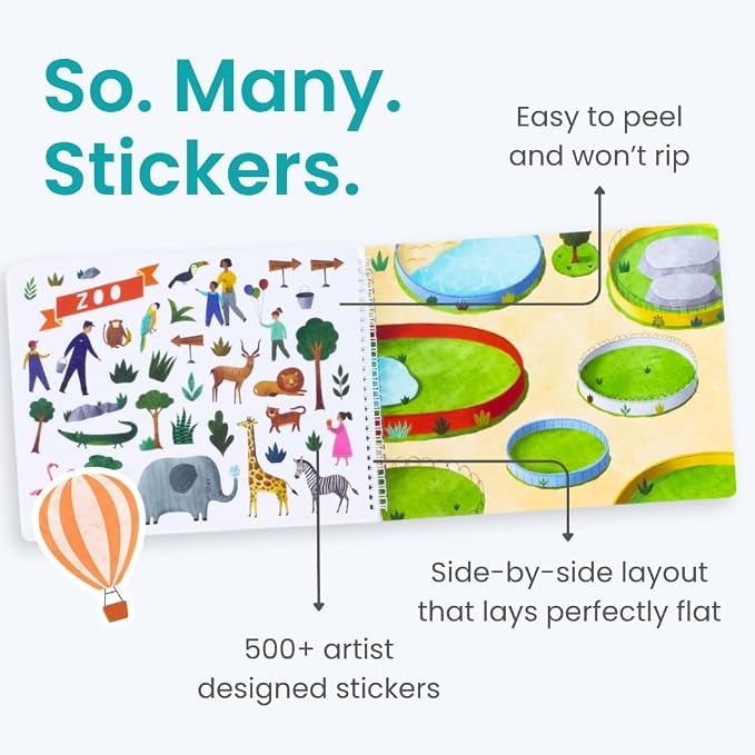 All Around Town 500+ Kids Sticker Book by Cupkin Fun Toddler Travel Activity Coloring and Sticker Book, Road Trip Essentials, 12 Coloring Pages 12 Side by Side Scenes for Ages 2–8 Years