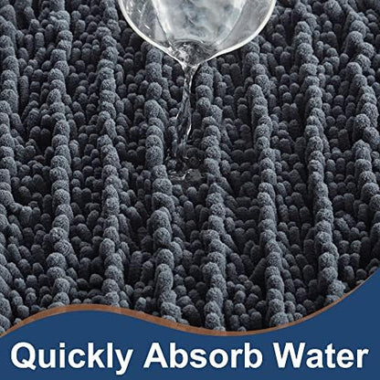 Luxury Chenille Charcoal Grey Bathroom Rugs Sets 2 Piece, Thickened Hot Melt Rubber Bottom Bath Mats for Bathroom Non Slip,Bath Rugs Quick Dry Machine Washable for Shower Mat (47"x17"+17"x24")