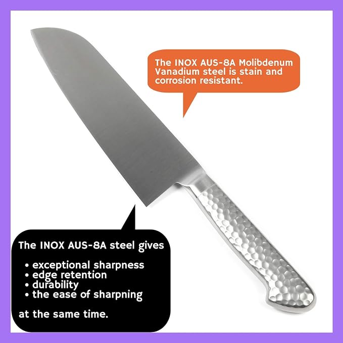 Japanese Multi Purpose Chef Knife INOX AUS-8A Stainless Steel Integrated Handle, Santoku 7-inch (180mm)