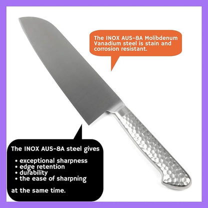 Japanese Multi Purpose Chef Knife INOX AUS-8A Stainless Steel Integrated Handle, Santoku 7-inch (180mm)