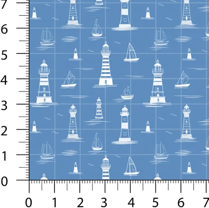 Nautical Patchwork Fabric Panel 100x155 cm – 100% Cotton Satin, 6 Coordinated Marine Prints on One Continuous Sheet for Quilting, Sewing & DIY Crafts (Maritime Style, 6pcs 50x50cm)