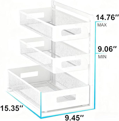 Under Sink Organizer, Adjustable Height 2 Tier Under Sink Organizers and Storage Multi-Purpose Under Sink Storage for Bathroom Kitchen