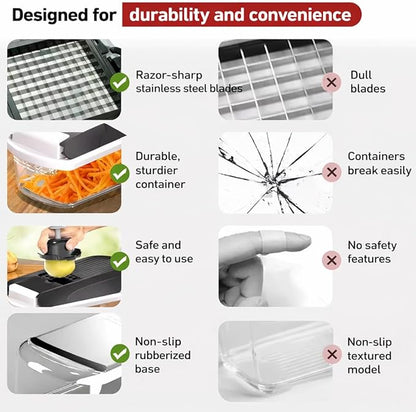 Vegetable Chopper 15 in 1 with Container – Mandoline Slicer, Onion Chopper Dicer, Food Chopper, Cheese Grater & Veggie Slicer for Kitchen Meal Prep | KIOOM
