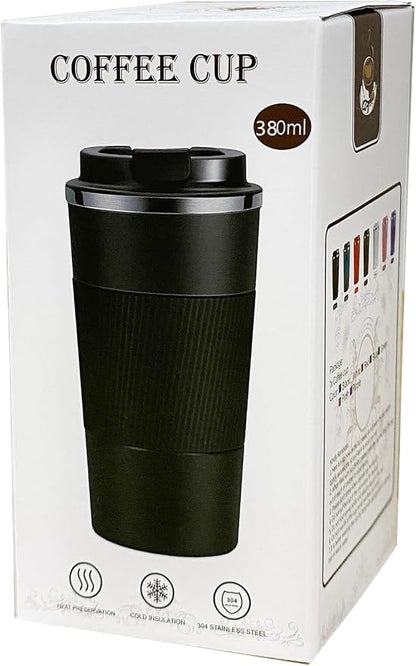 YINJAM 12oz Travel Coffee Mug Insulated Coffee Cups to Go with Leakproof Lid Vacuum Stainless Steel Double Walled Thermal Car Coffee Tumbler for Hot Cold Iced Tea Drinks Reusable (White, 12oz)