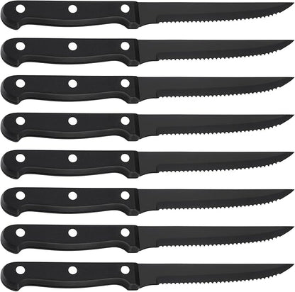 Steak Knife Sets, SANLUNS Kitchen Chef Knife Set & Serrated Knives of 8 - Professional Design Collection - Razor-Sharp High Carbon Stainless Steel Dinner Knives with Ergonomic Handles (8 Pcs - Black)