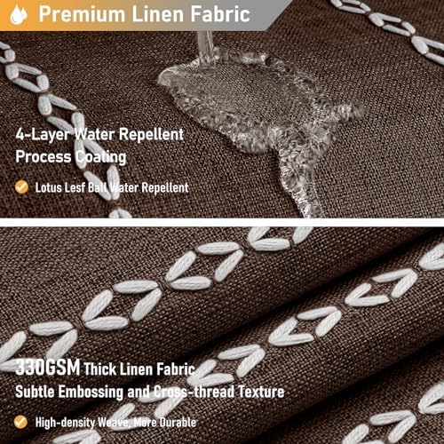 BTTN 72x84 Long Boho Farmhouse Linen Heavy Duty Shower Curtain Set, Brown