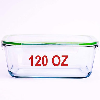 AGTRADE 120 oz Large Glass Food Storage Containers with Airtight Lids 3.5 L Family Size Extra Large Bakeware Marinating Lock Baking Dish Container Glass Bowls Rectangle