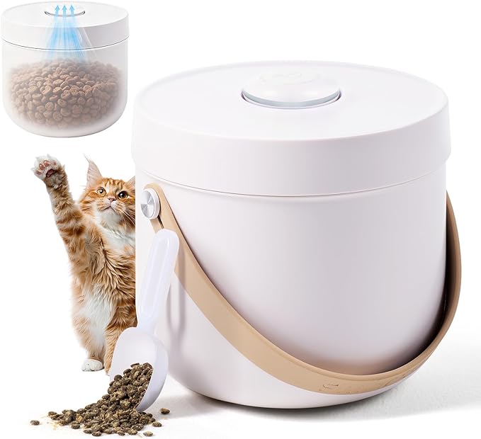 smartoo Vacuum Cat Dog Food Storage Container 5 lb/5.3 Qt, Airtight Dry Dog & Cat Food Bin with One-Button Vacuum Sealing, Magnetic Scoop Incl., BPA-Free, Durable Storage with Rechargeable Battery